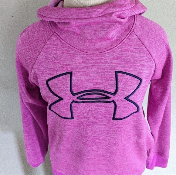 Under Armour Cold Gear Mock Neck Relaxed Fit Hoodie in Dragon Fruit Pink Sz Med - Picture 3 of 8